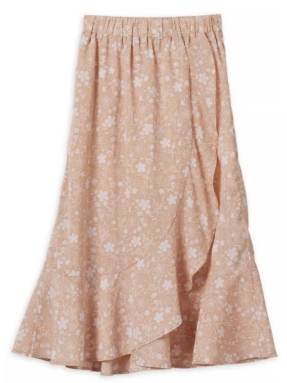 Disney Parks Pale Peach Mulan-Inspired Floral Faux Wrap Midi Skirt NWT